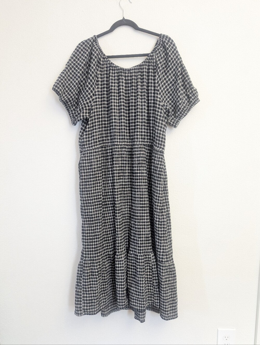 Lane Bryant Perfect Sleeve Tiered Midi Dress Black White Gingham Size 22 - Picture 5 of 10